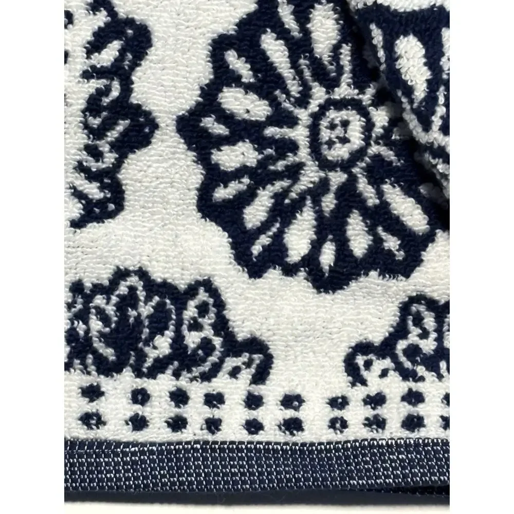 Wrangler Bath Hand Towels Bandana Blue Set Of 3 Pcs Floral White Flowers NWT